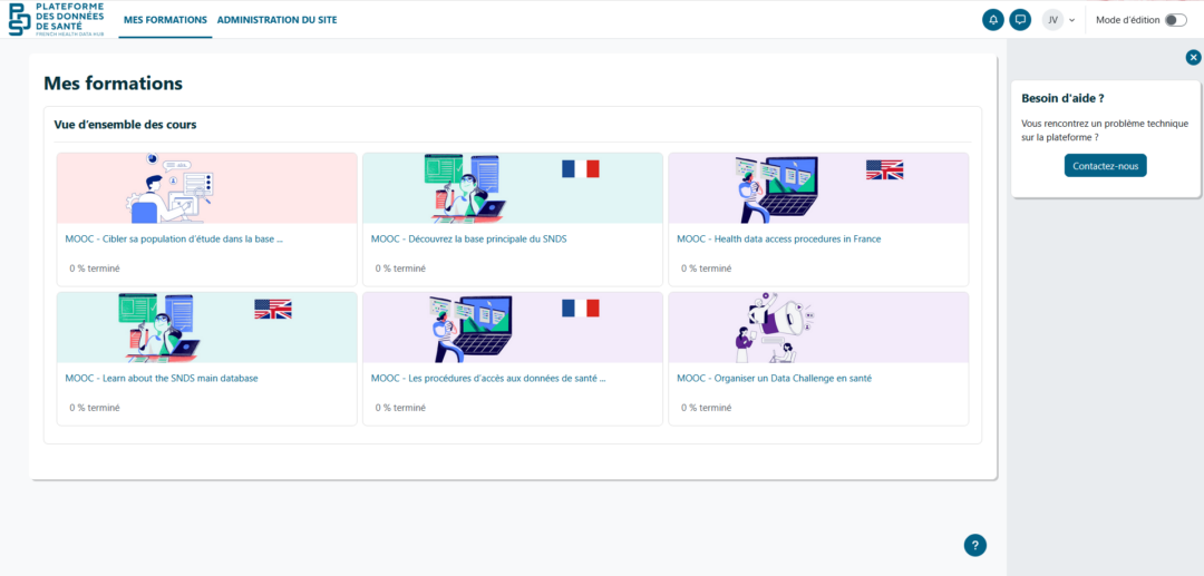 Tableau de bord Plateforme des données de santé