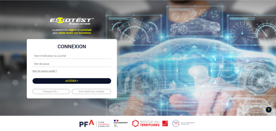 Page de connexion plateforme Moodle Exxotest